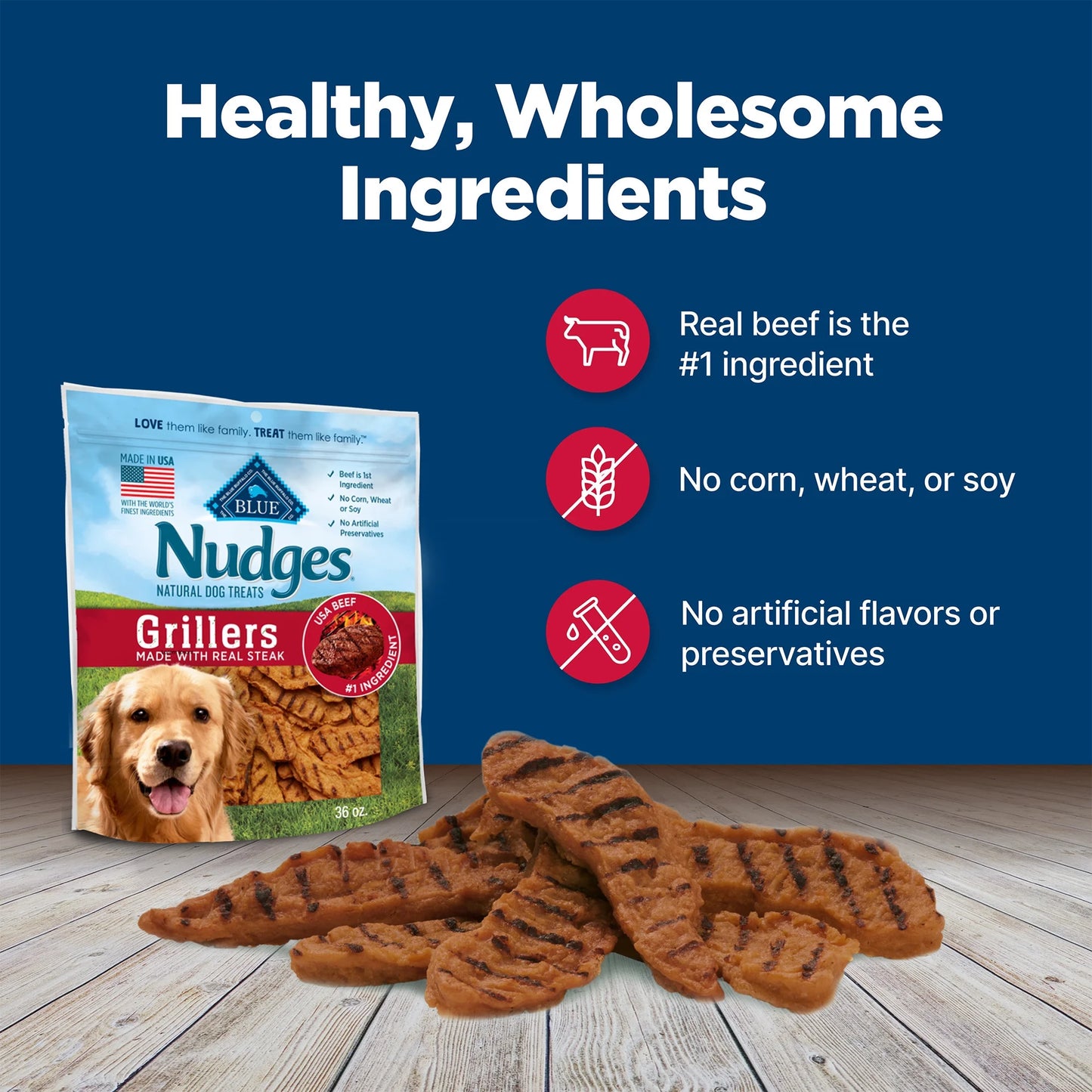 Nudges Grillers Natural Dog Treats, Steak, 36-Oz. Bag