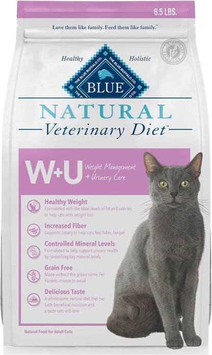 Natural Veterinary Diet W+U Weight Management + Urinary Care Dry Cat Food, Veterinarian Prescription Required, Chicken, 6.5-Lb Bag