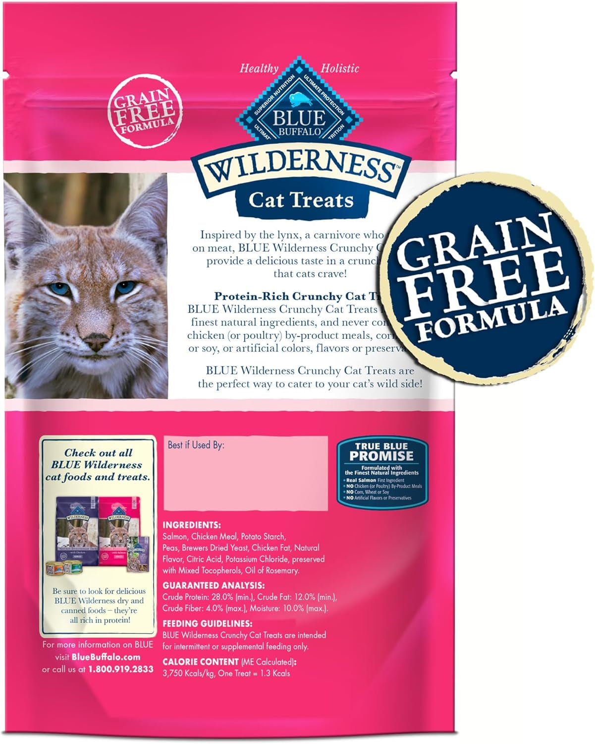 Wilderness Crunchy Cat Treats, Made with Natural Ingredients, Tasty Salmon Flavor, 2-Oz Bag