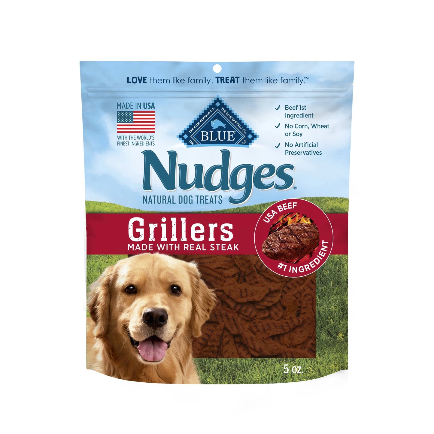 Nudges Grillers Natural Dog Treats Made with Real Steak, 5-Oz. Bag