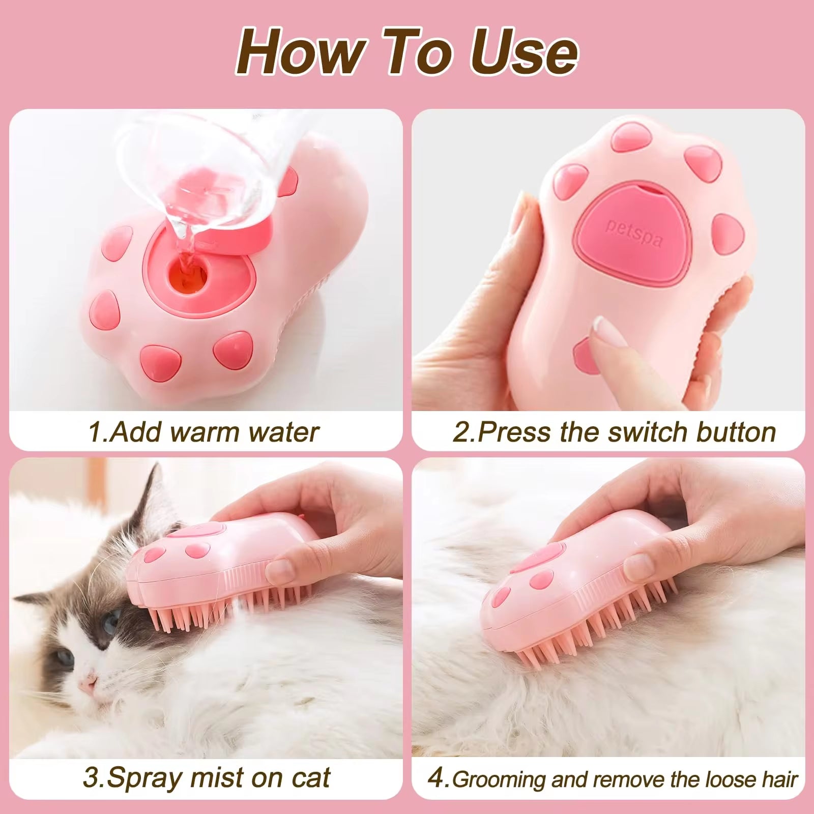 Ultimate 3-in-1 Electric Pet Grooming Brush with Steam and Spray - Perfect for Cats and Dogs!