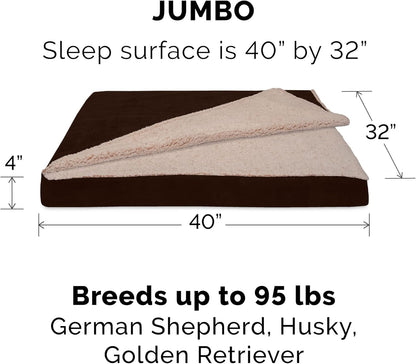 Memory Foam Dog Bed for Large Dogs W/ Removable Washable Cover, for Dogs up to 95 Lbs - Berber & Suede Blanket Top Mattress - Espresso, Jumbo/Xl