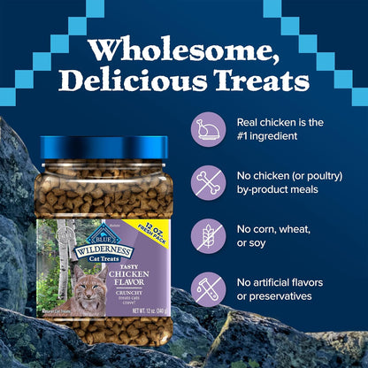 Wilderness Crunchy Cat Treats, Grain-Free Treats for Cats Made with Natural Ingredients, Great for Training, Tasty Chicken Flavor, 12-Oz. Tub