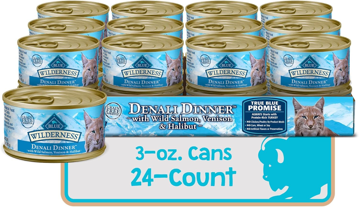 Wilderness High Protein Grain Free, Natural Adult Pate Wet Cat Food, Denali Dinner 3-Oz Cans (Pack of 24)