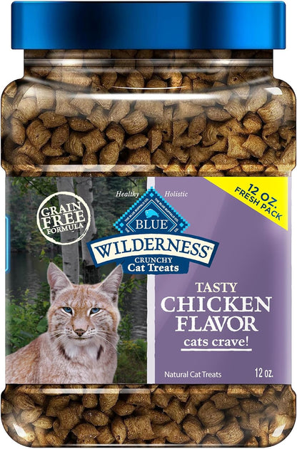 Wilderness Crunchy Cat Treats, Grain-Free Treats for Cats Made with Natural Ingredients, Great for Training, Tasty Chicken Flavor, 12-Oz. Tub