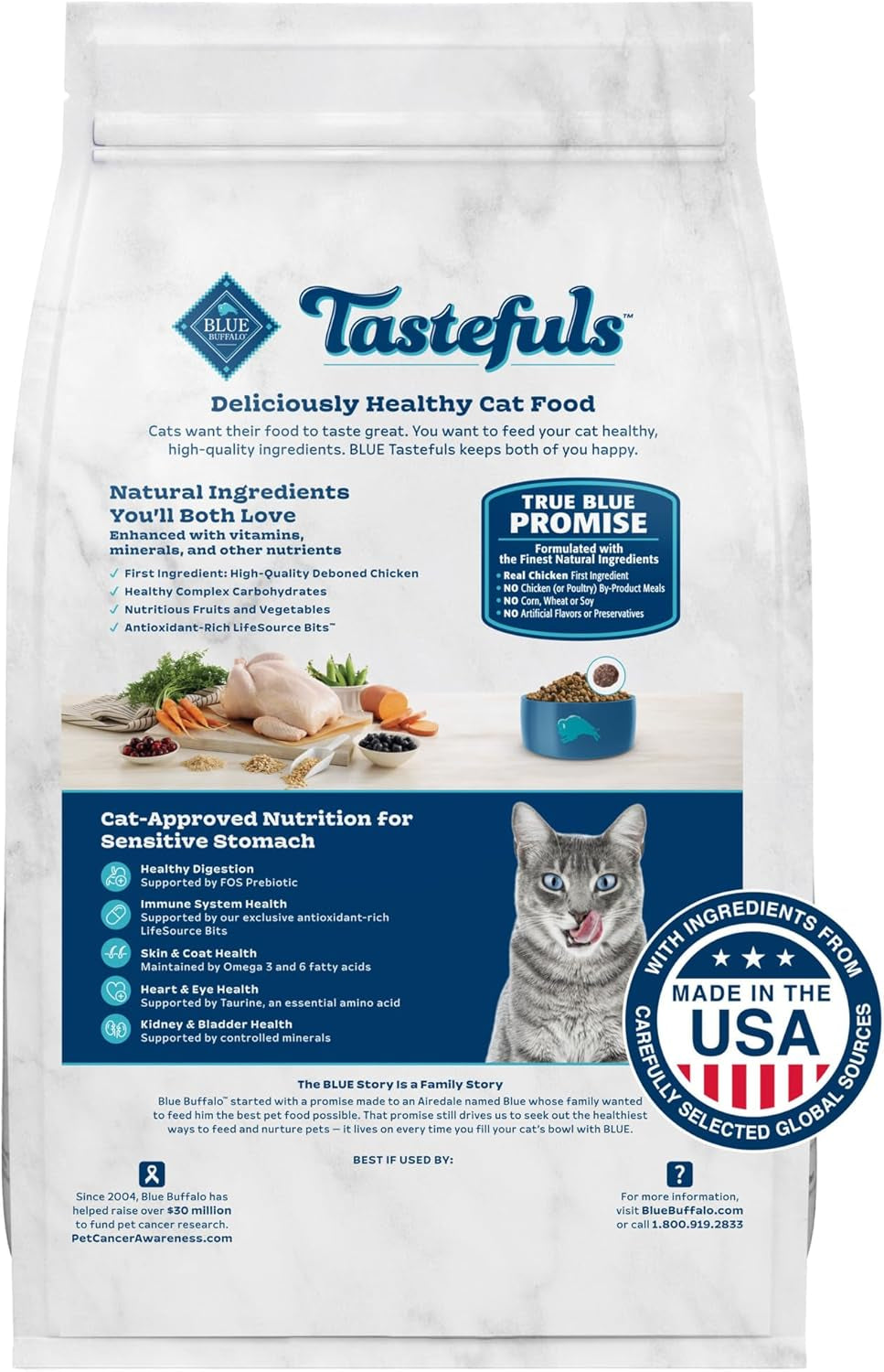 Tastefuls Natural Dry Food for Adult Cats, Sensitive Stomach, Chicken & Brown Rice Recipe, 15-Lb Bag