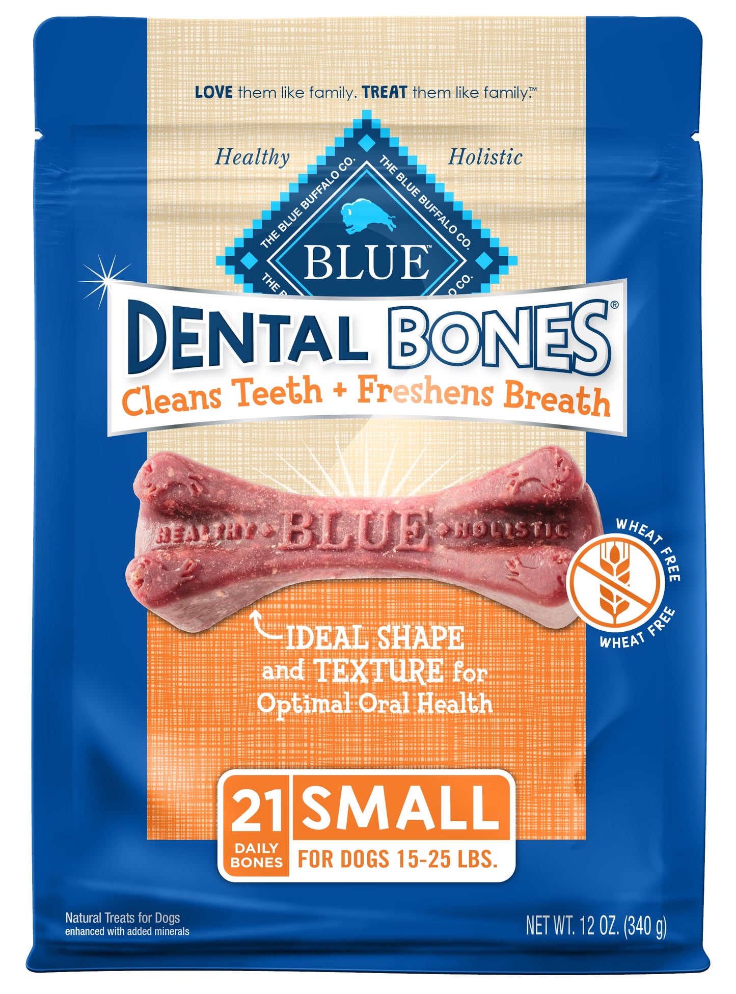 Dental Bones Small (15-25 Lbs) Dental Treats for Adult Dogs, Whole Grain, 12 Oz. Bag