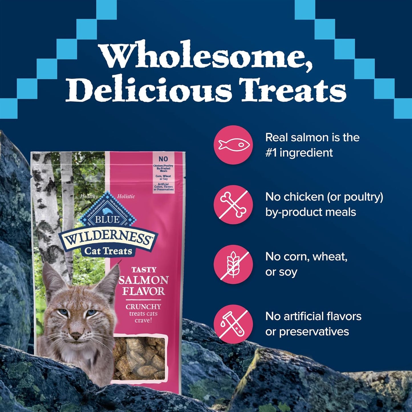 Wilderness Crunchy Cat Treats, Made with Natural Ingredients, Tasty Salmon Flavor, 2-Oz Bag
