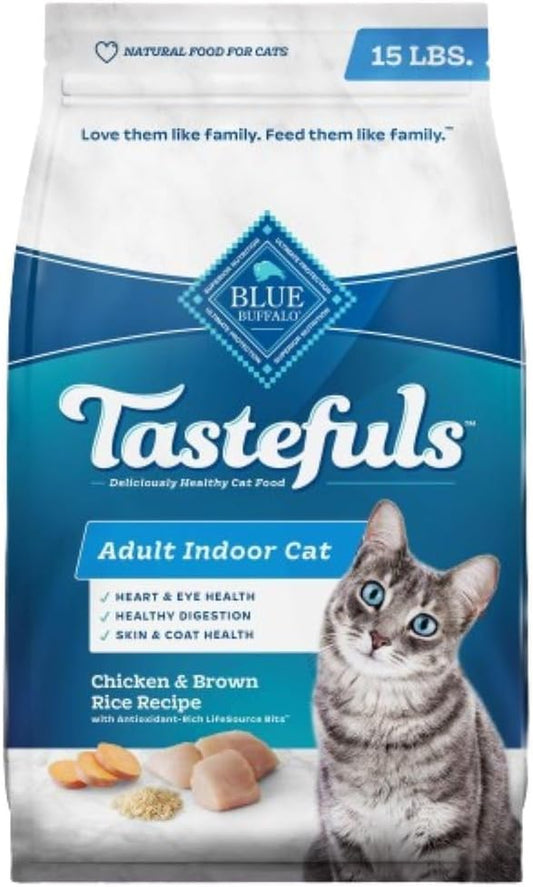 Tastefuls Natural Dry Food for Adult Indoor Cats, Chicken & Brown Rice Recipe, 15-Lb. Bag