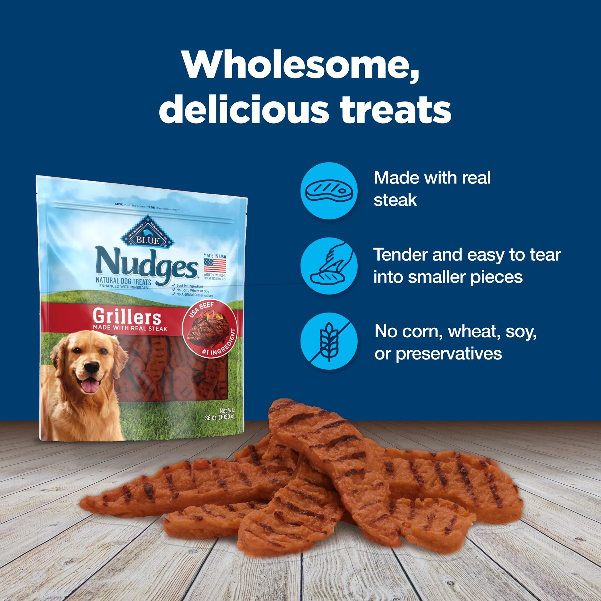 Nudges Grillers Natural Dog Treats Made with Real Steak, 5-Oz. Bag